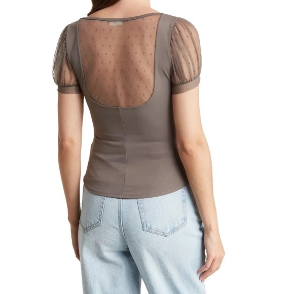 Free People Blush Up Cami Ruched Gray Lace Polka Dot - Picture 2 of 5